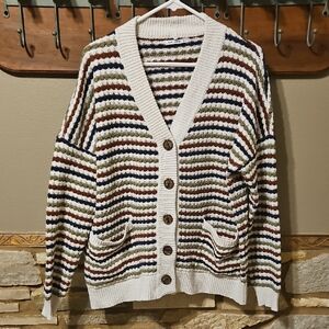 Pink Clover Striped Button-Up Cardigan Sweater Size Large